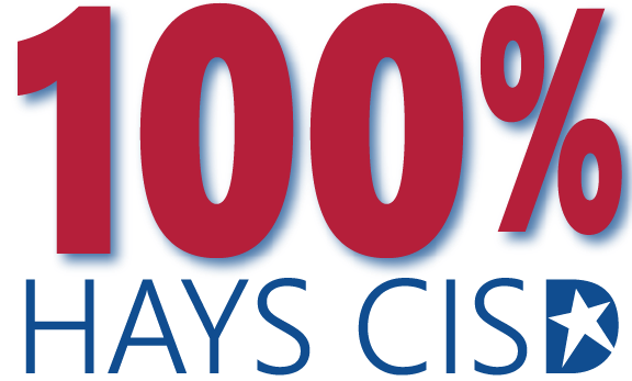 decorative photo of the 100 percent hays CISD logo 